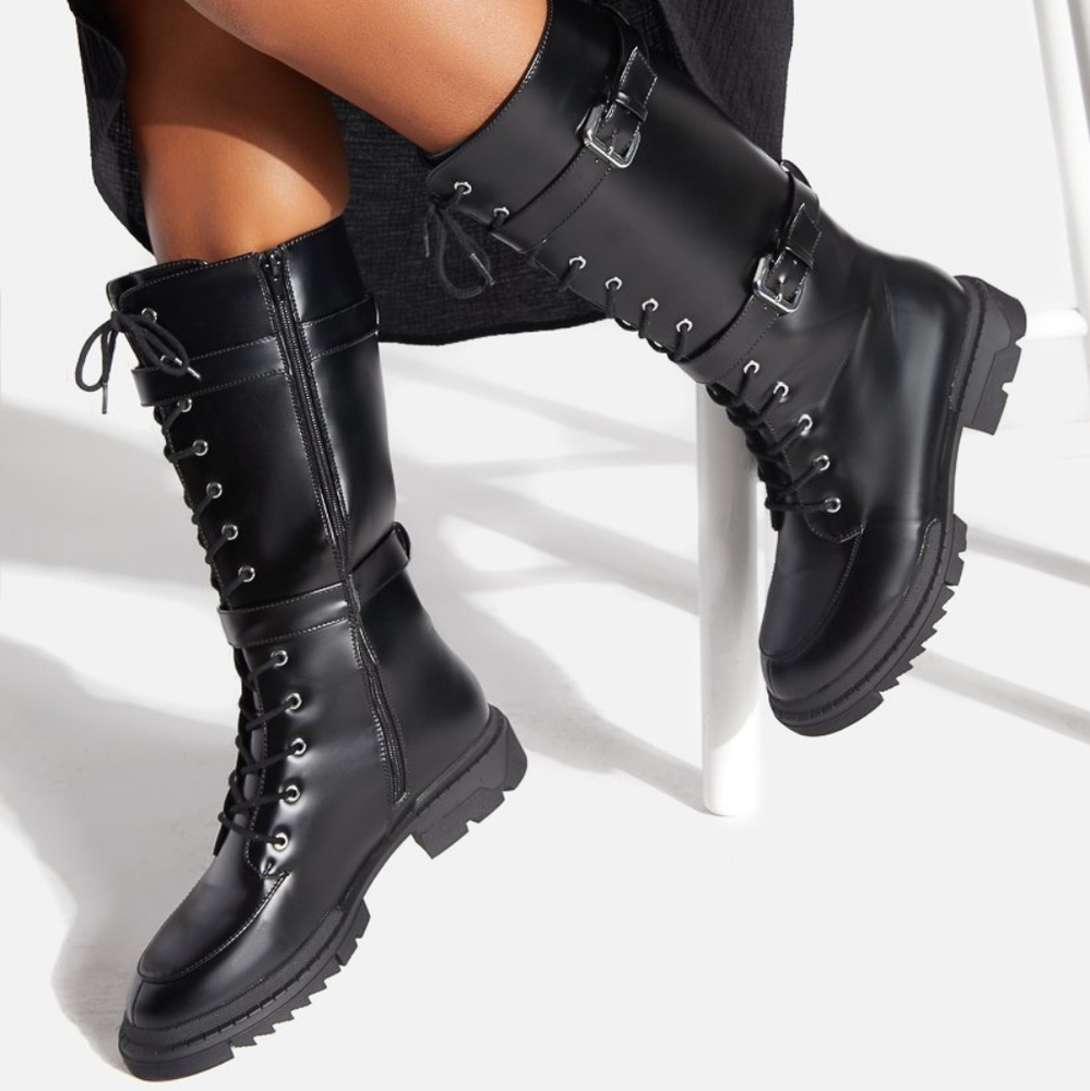 Shoedazzle Gabrela Lace Up Flat Boot